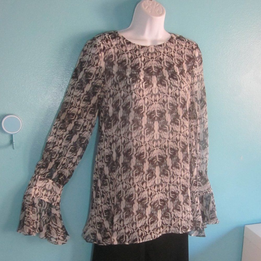 Thomas Wylde Silk Blouse Black & White Print Womens Size S Button Front Shirt